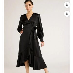 Elegant Black Faux Wrap Dress